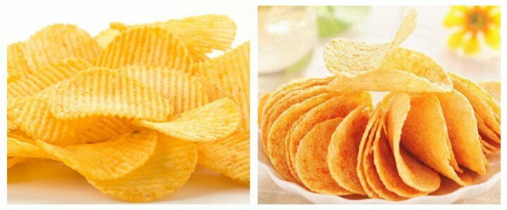 Fried chips made by potato chips manufacturing line